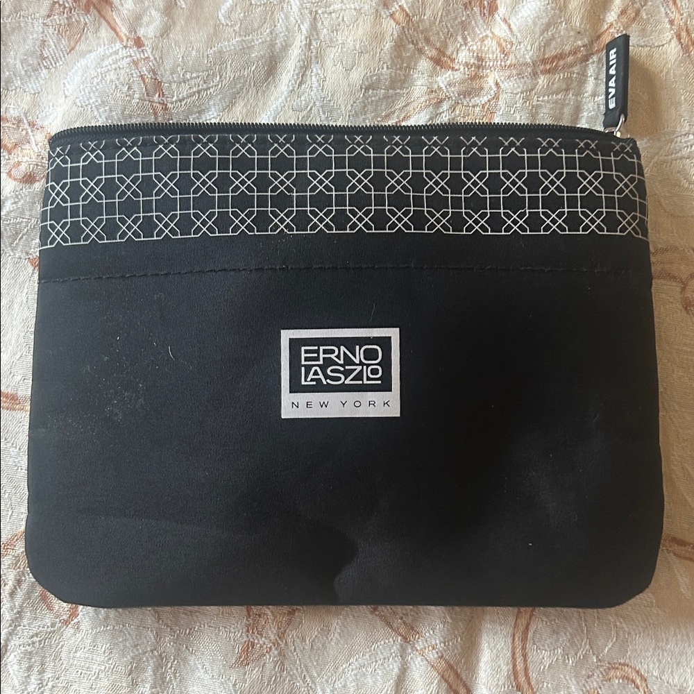 Erno Laszlo Black Toiletry Bag with Patterned Trim